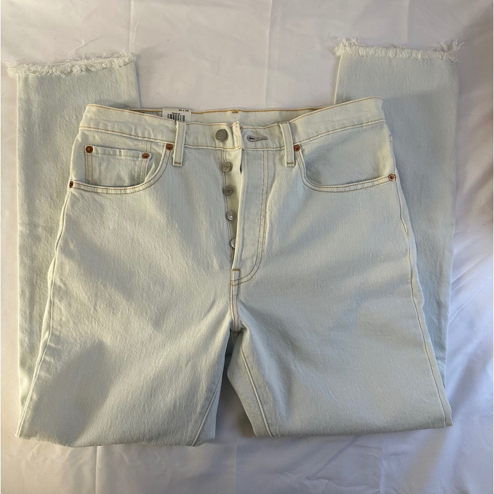 Levi's 501 Skinny Jeans High Rise Button Fly Frayed Hem Light Wash 30x28